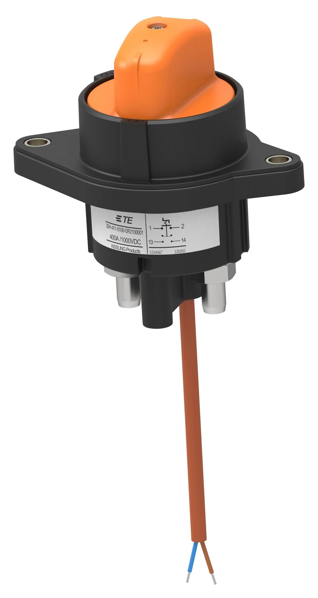 KISSLING - TE CONNECTIVITY 35H-411-0100-OR2100001 Battery Disconnector Switch, Manual, Removable, Orange, Lever, 1 Poles, 400 A, 1 kVDC, Flange