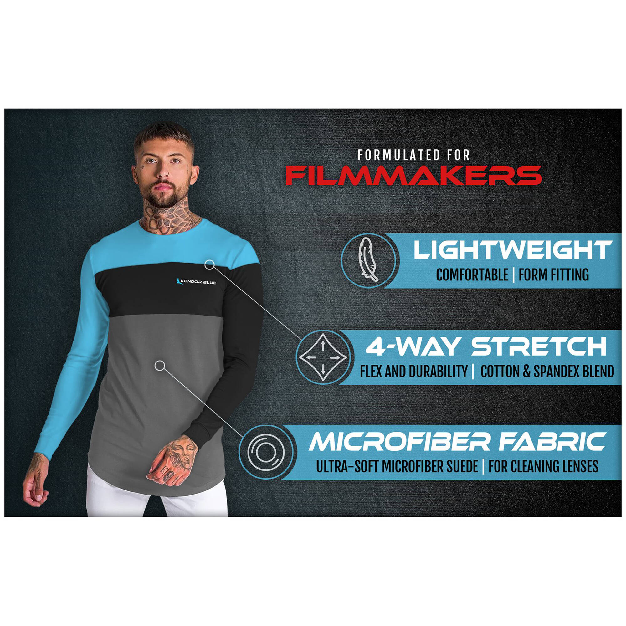 Kondor Blue Long Sleeve TriColor Lens Cleaning T-Shirt (Large) - Image 3