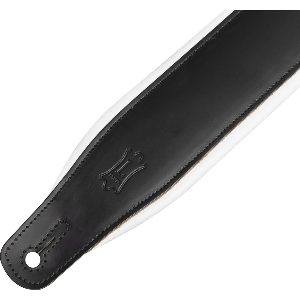 Levy's Amped Leather Series Guitar Strap (Black/White) - Image 5