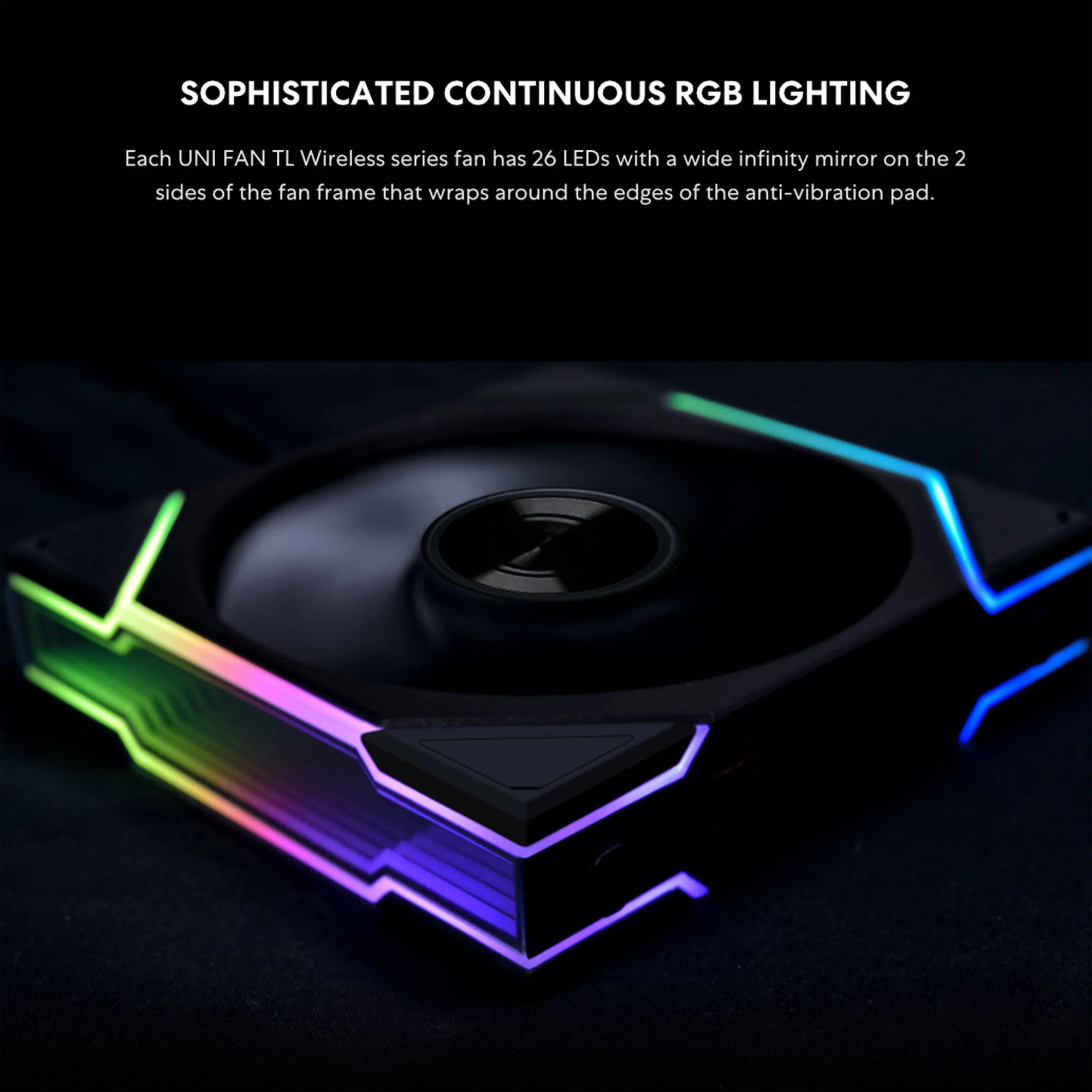 Lian Li 120mm UNI FAN TL Wireless RGB Case Fan (Black, 3-Pack) - Image 3