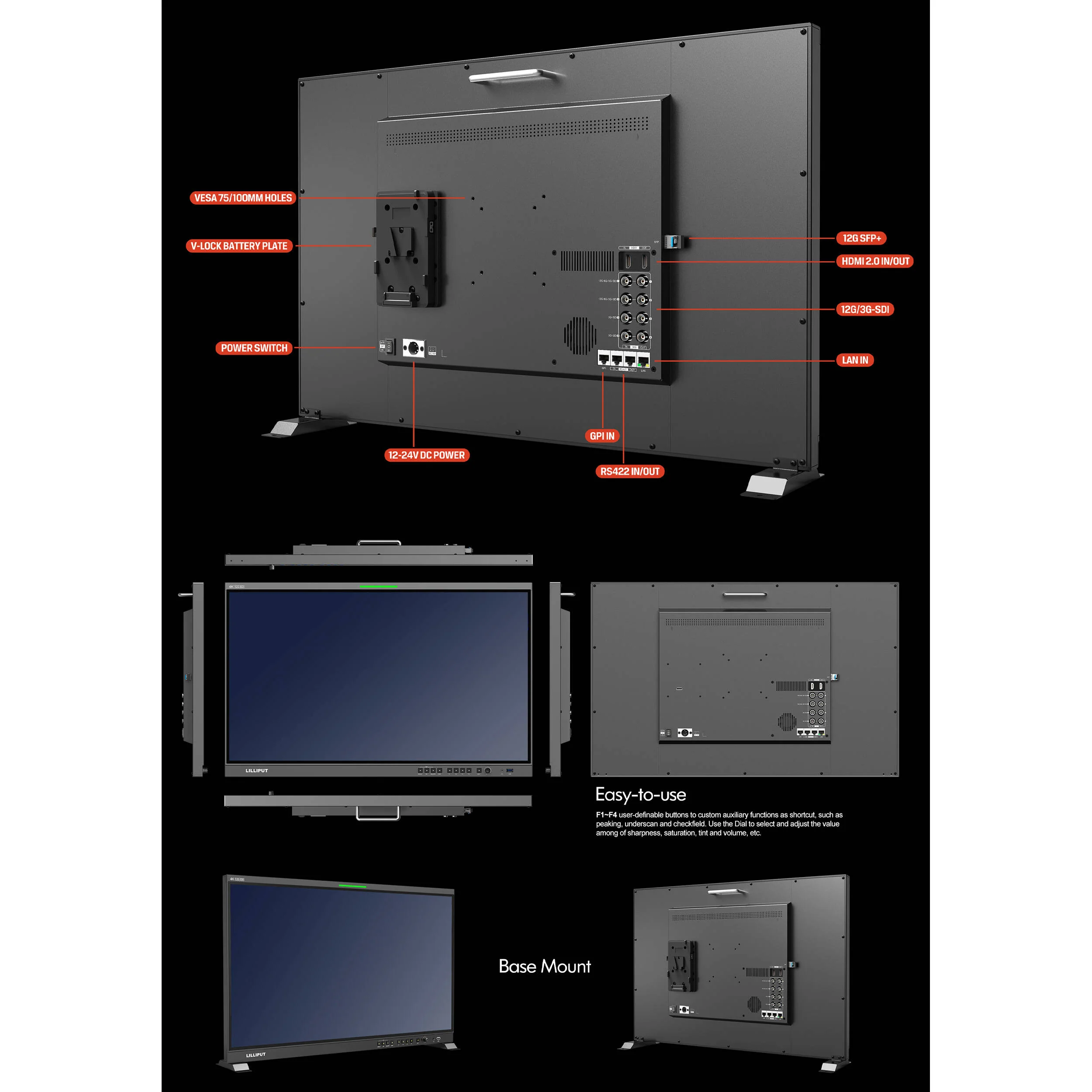 Lilliput 31.5" 12G-SDI/HDMI Broadcast Studio Monitor (V-Mount) - Image 5