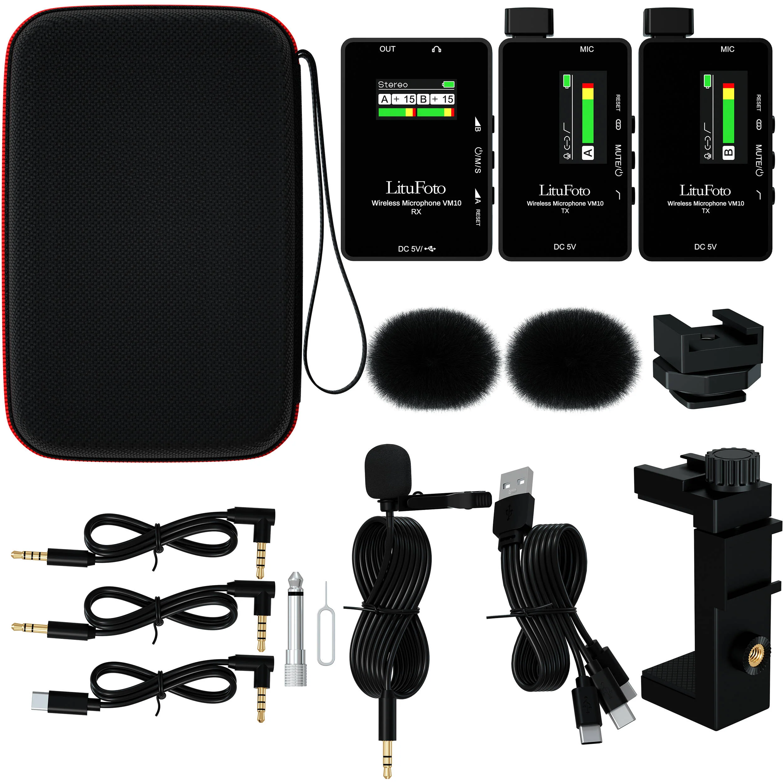 LituFoto VM10 2-Person Wireless Microphone System with USB-C Adapter for Cameras and Mobile Devices (2.4 GHz) - Image 2