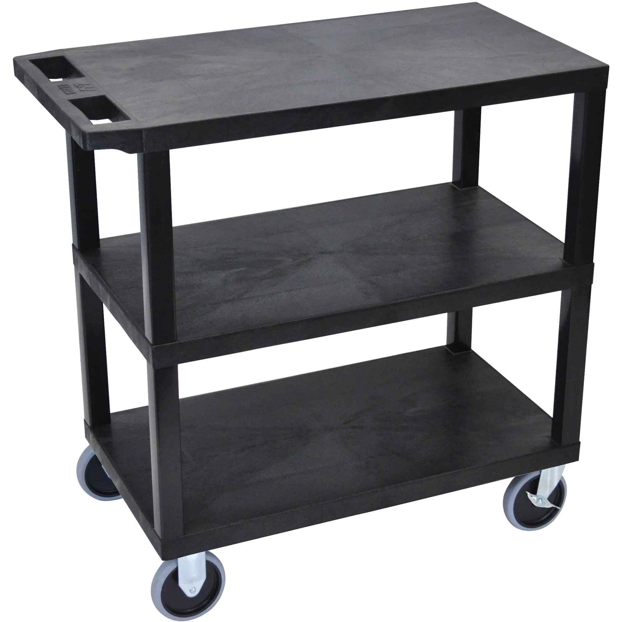 Luxor EC222HD-B 18 x 32" Three-Shelf Plastic Heavy Duty Utility Cart (Black)
