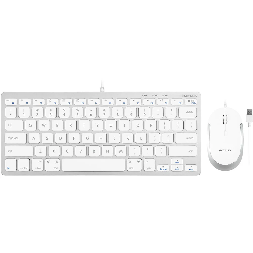 Macally Compact Aluminum USB Keyboard and Quiet Click Mouse Combo Set (White) - Image 2