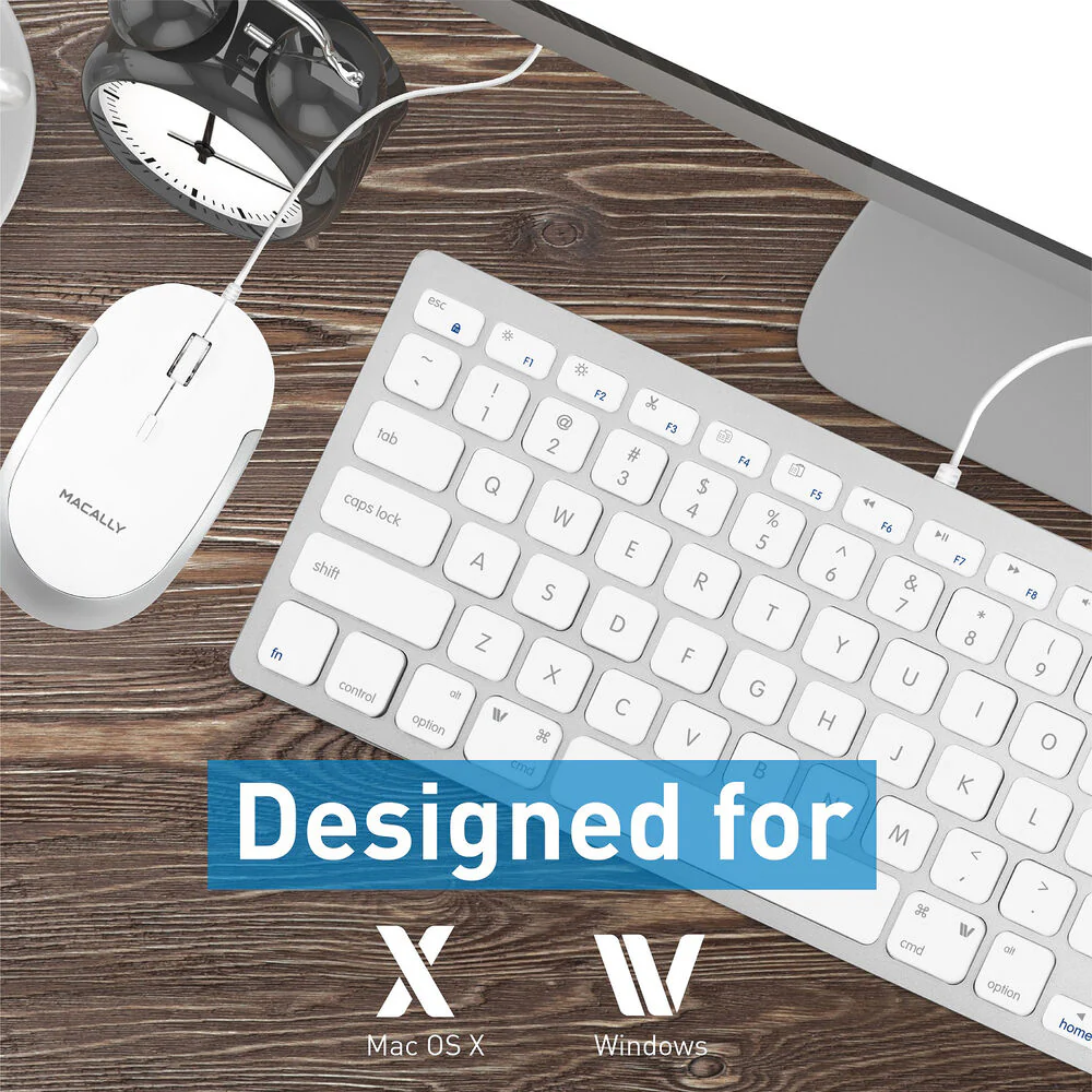 Macally Compact Aluminum USB Keyboard and Quiet Click Mouse Combo Set (White) - Image 3