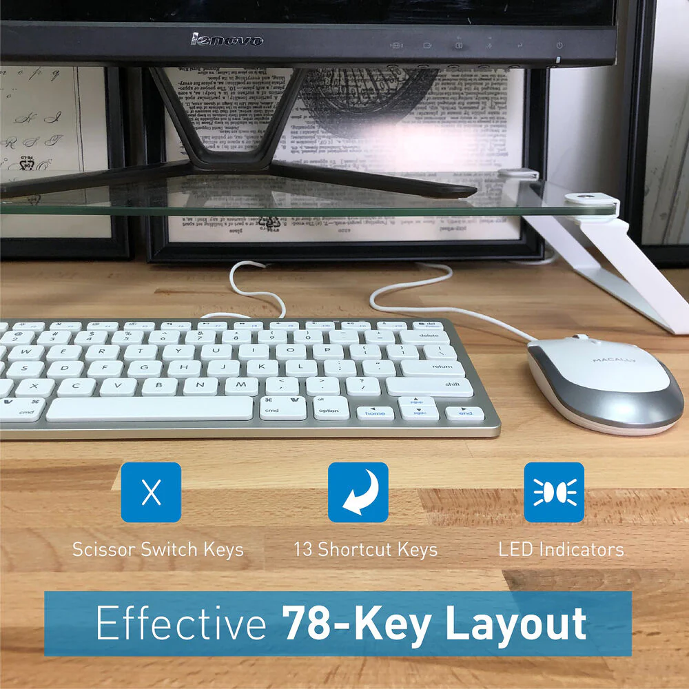 Macally Compact Aluminum USB Keyboard and Quiet Click Mouse Combo Set (White) - Image 5