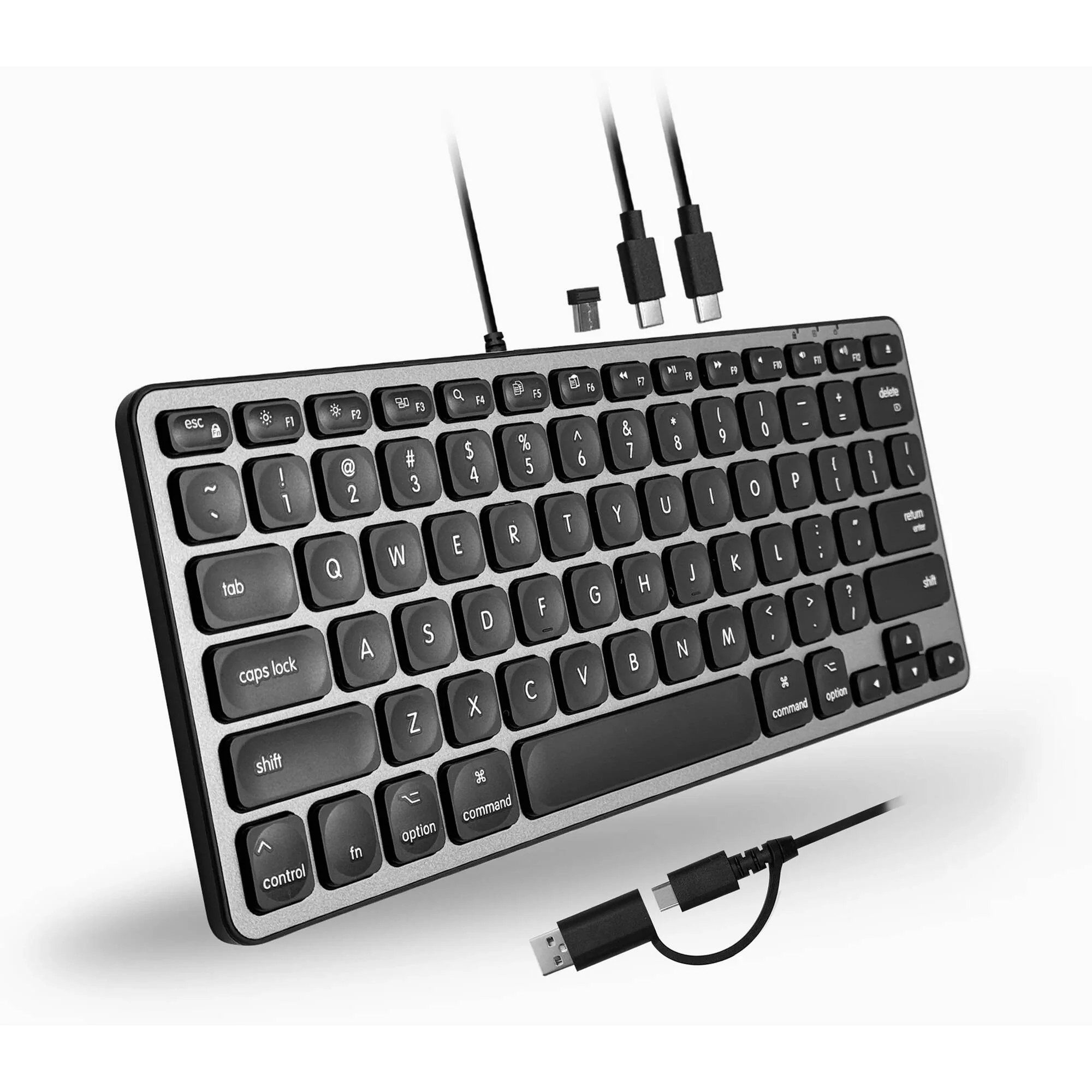 Macally Compact Wired Keyboard with USB-A and USB-C Hub (Space Gray) - Image 6