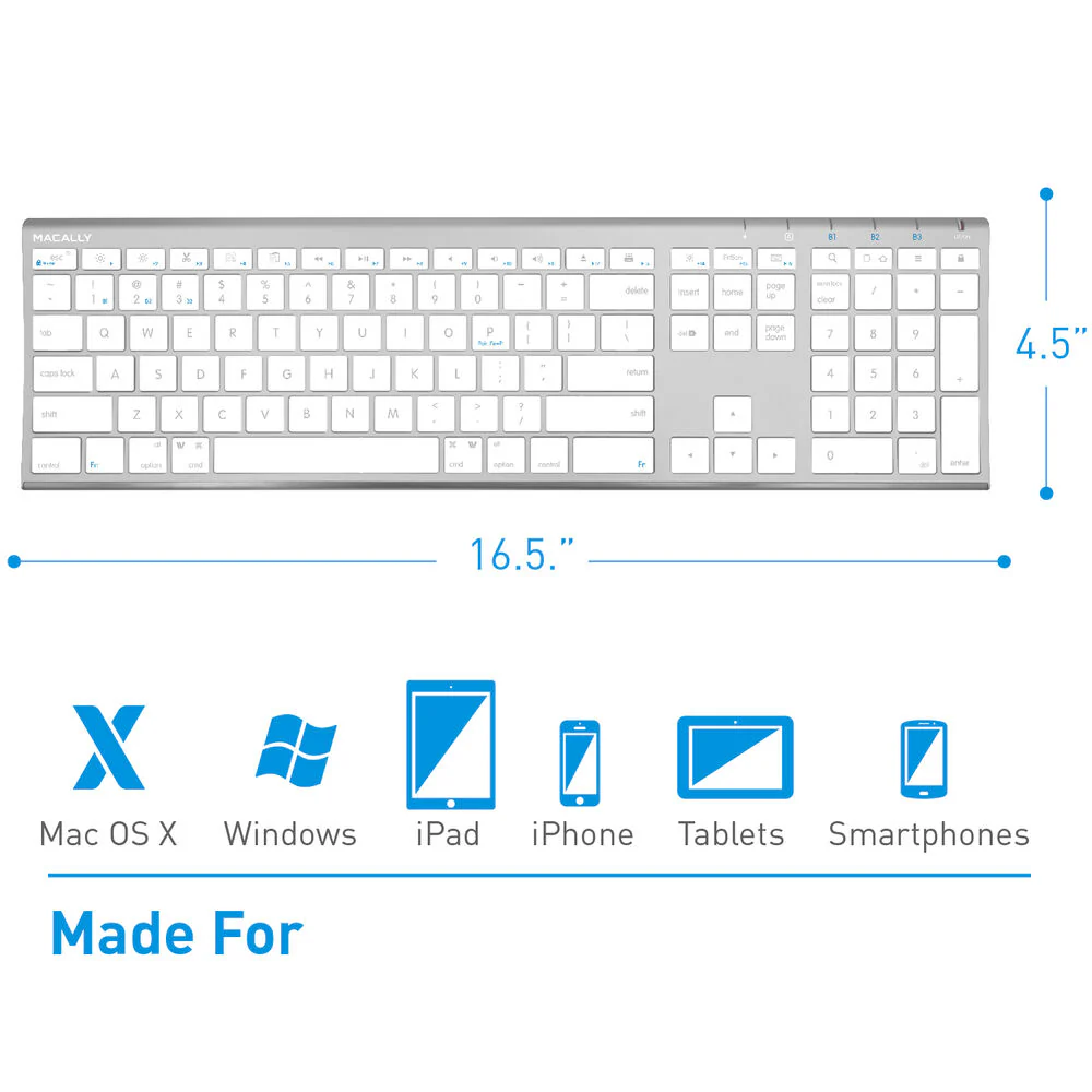 Macally Wireless Bluetooth Keyboard (Aluminum Silver) - Image 3
