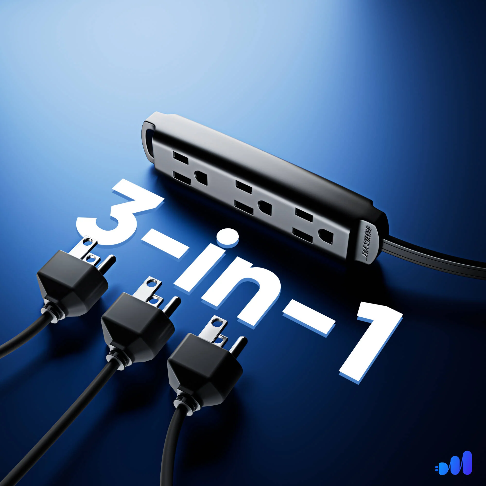 Maximm Cable 3-Outlet Power Extension Cord with 360? Rotating Flat Plug (Black, 10') - Image 3