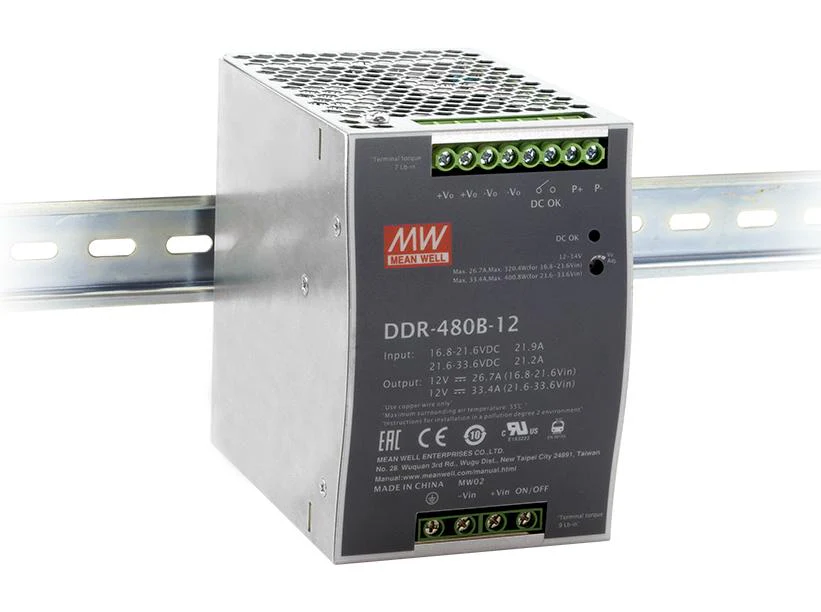Mean Well DDR-480B-12 Isolated DIN Rail Mount DC/DC Converter Railway 2:1 400.8 W 1 Output 12 V 33.4 A