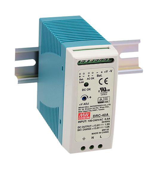 MEAN WELL DRC-40B AC/DC DIN Rail Power Supply (PSU), ITE, 2 Output, 40.02 W, 27.6 V, 950 mA, 27.6 V