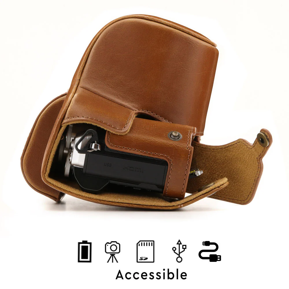 MegaGear Ever Ready Leather Camera Case for Olympus OM-D E-M10 Mark III with 14-42mm Lens (Light Brown) - Image 7