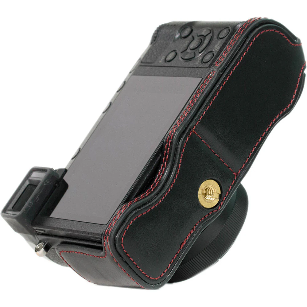 MegaGear Ever Ready Leather Half-Bottom Camera Case for Panasonic LUMIX GX85 (Black) - Image 5