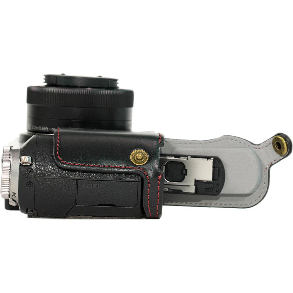 MegaGear Ever Ready Leather Half-Bottom Camera Case for Panasonic LUMIX GX85 (Black) - Image 7