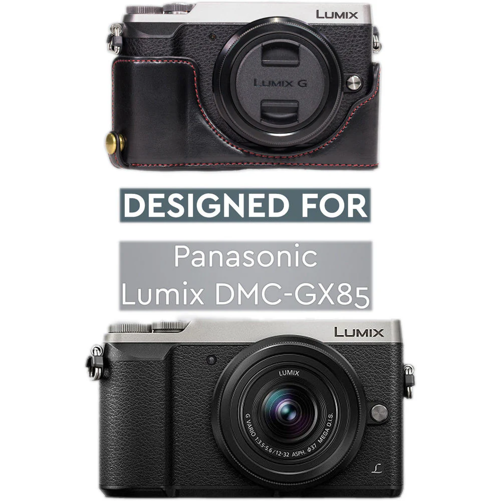MegaGear Ever Ready Leather Half-Bottom Camera Case for Panasonic LUMIX GX85 (Black) - Image 8