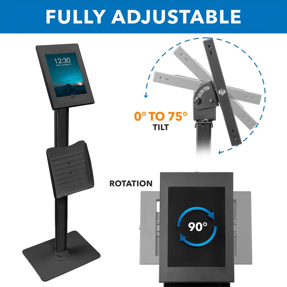 Mount-It! Anti-Theft Floor Stand with Document Holder for Apple iPad Black - Image 6