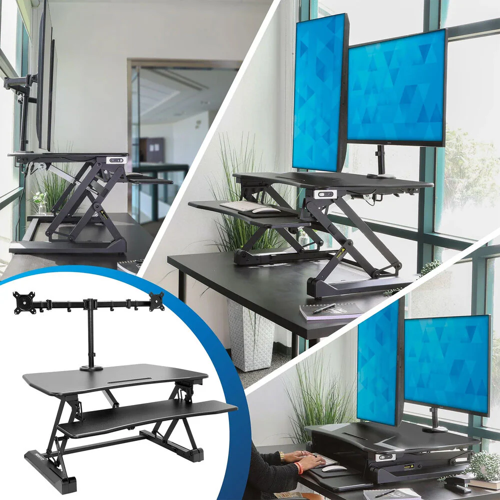Mount-It! Electric Sit-Stand Desk Converter With Dual Monitor Mount - Image 3