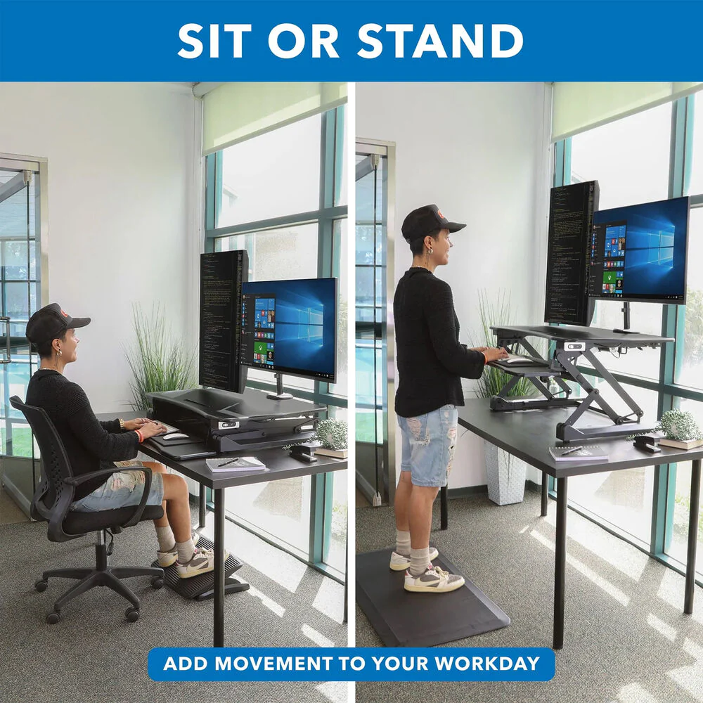 Mount-It! Electric Sit-Stand Desk Converter With Dual Monitor Mount - Image 4