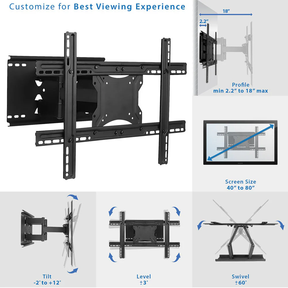 Mount-It! Full Motion TV Wall Mount with Dual Articulating Arms Fits 32-80" TVs Vesa 600x400 Max - Image 5