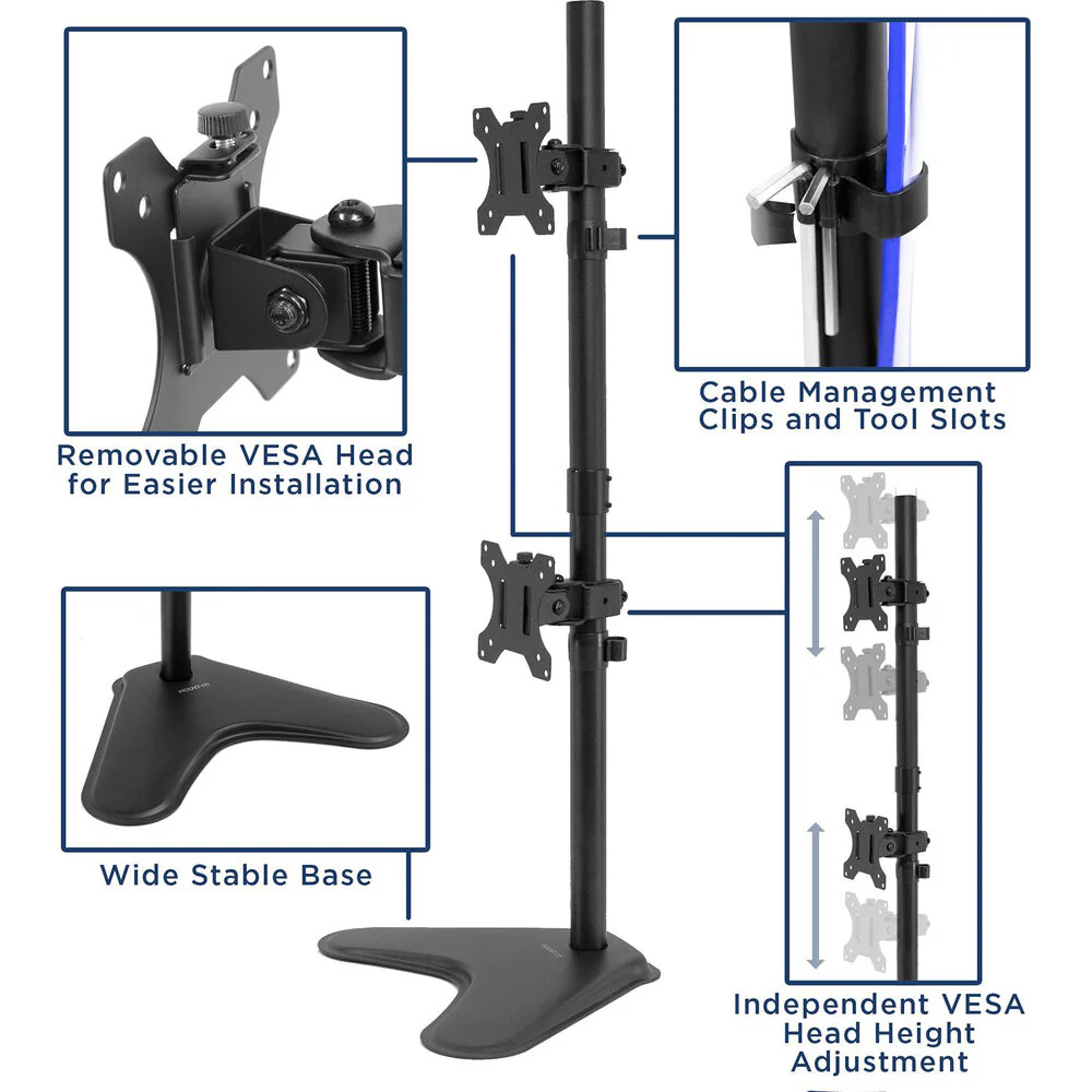 Mount-It! MI-1758 Vertical Dual Monitor Stand for 24" to 32" Displays - Image 4