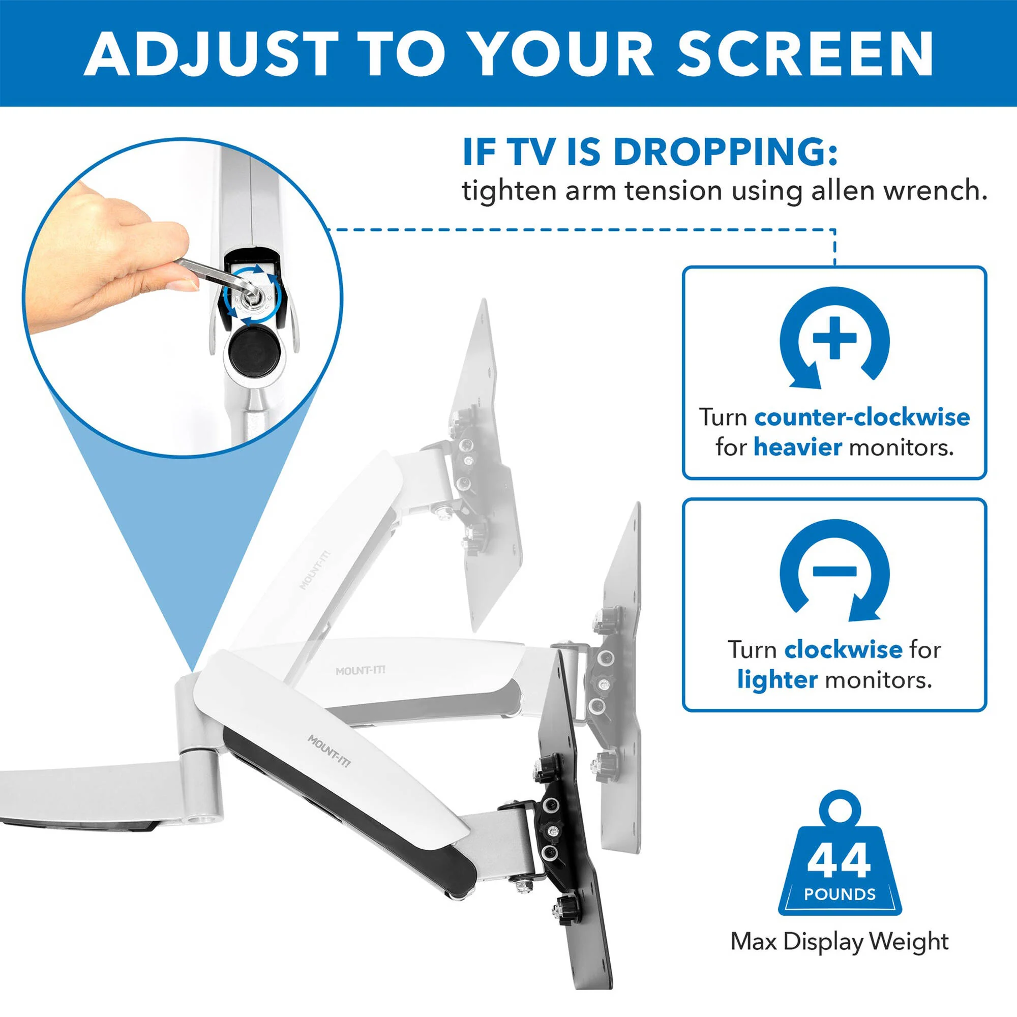 Mount-It! MI-442 Large TV Wall Mount with Gas Spring Arm - Image 4