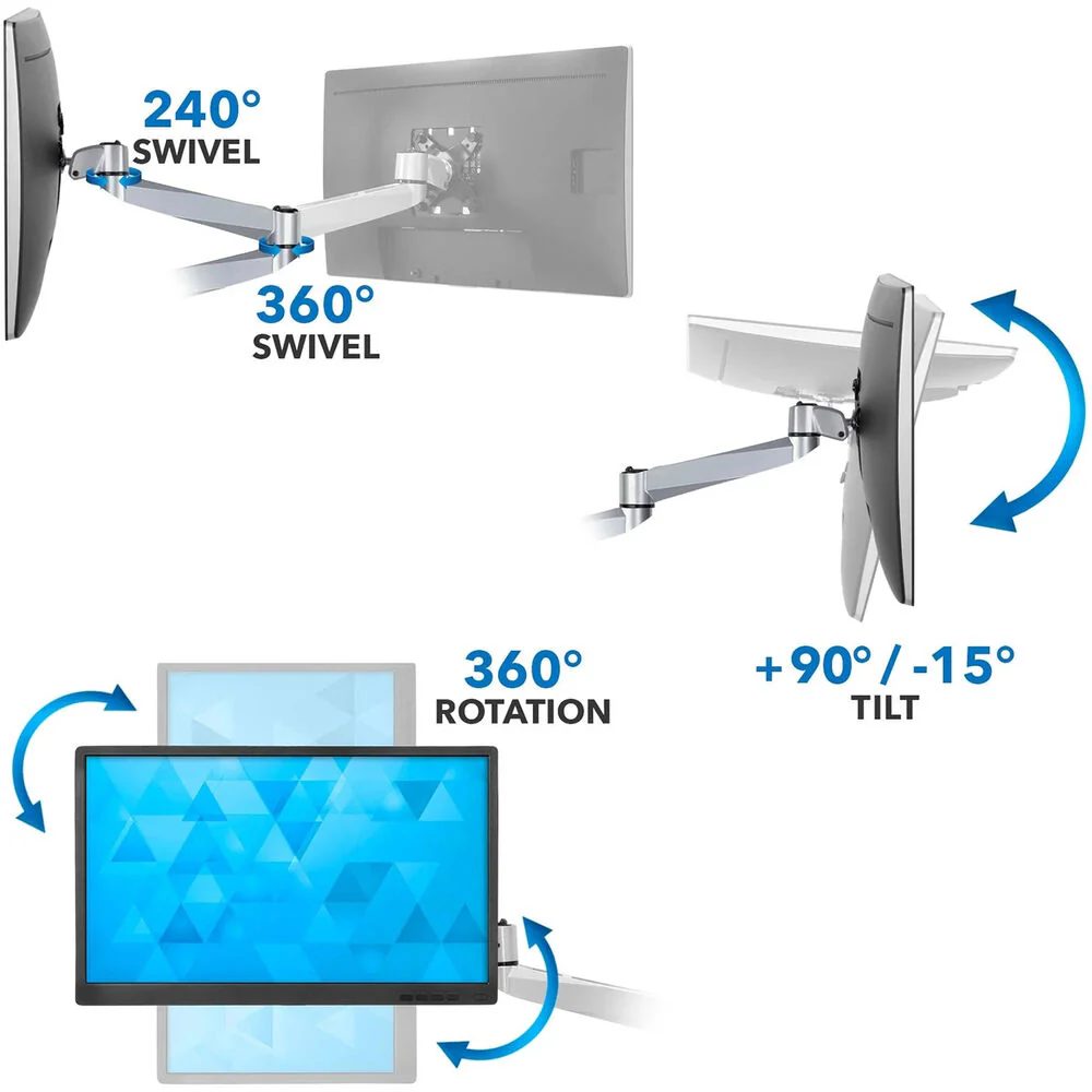 Mount-It! MI-63156 Full-Motion Quad-Monitor Desk Mount with Clamp & Grommet for Up to 27" Displays - Image 4