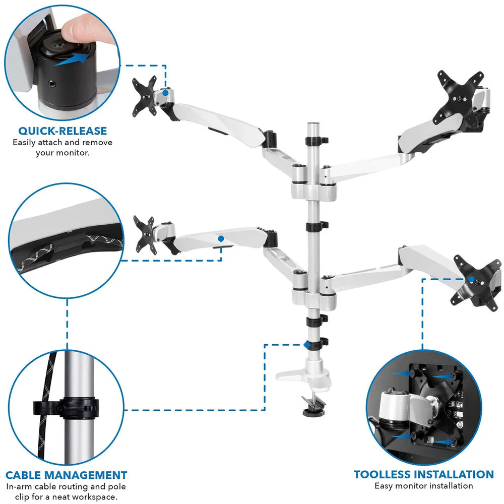 Mount-It! MI-65151 Quad Monitor Desk Mount for Up to 27" Displays - Image 5