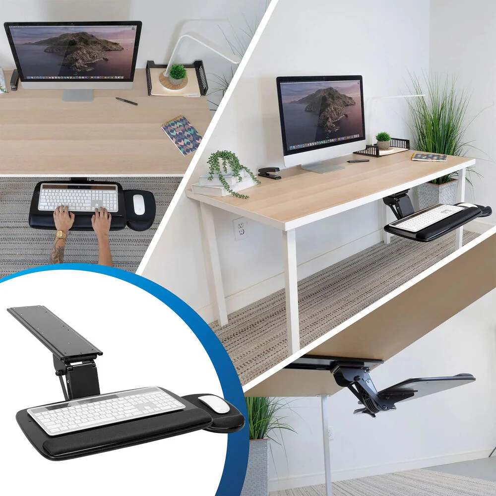 Mount-It! MI-7149 Under Desk Keyboard Platform with Mouse Tray & Wrist Support (Black) - Image 2