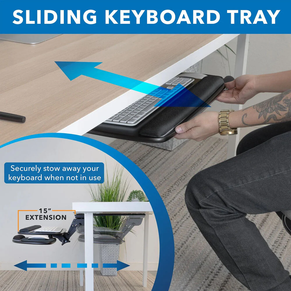 Mount-It! MI-7149 Under Desk Keyboard Platform with Mouse Tray & Wrist Support (Black) - Image 3
