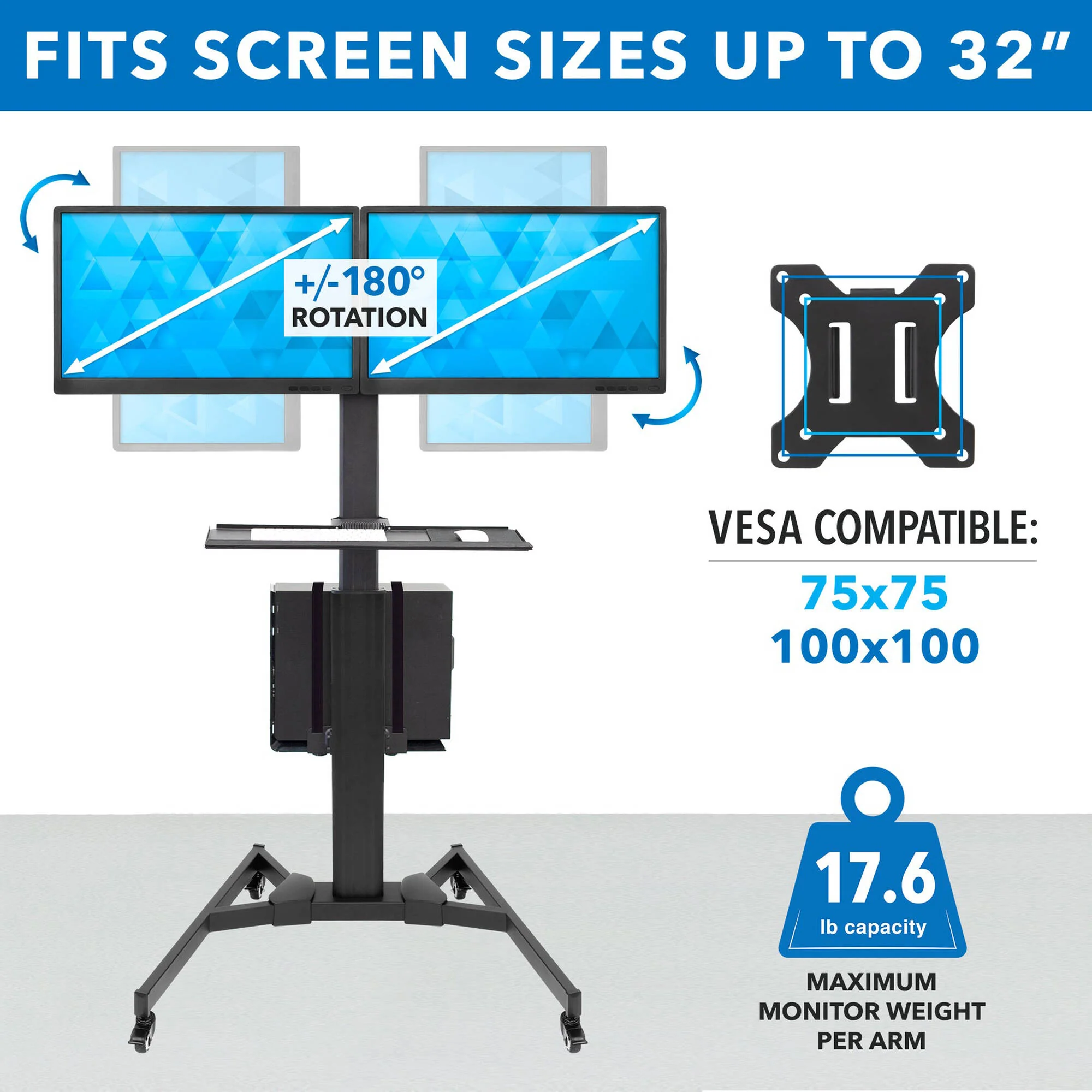 Mount-It! Mobile PC Workstation for Dual Monitors - Image 5