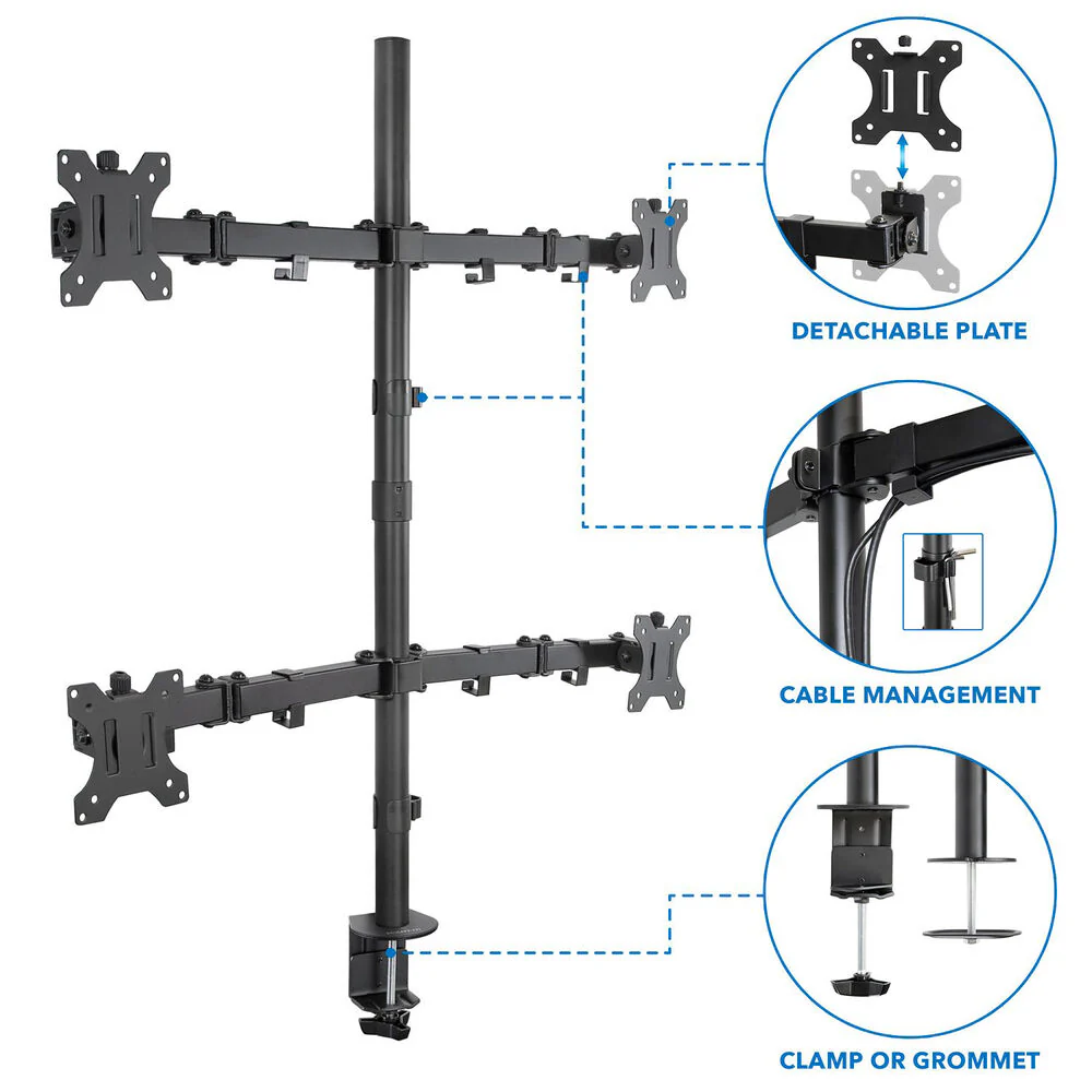 Mount-It! Quad-Monitor Desk Mount for 19 to 32" Displays - Image 4