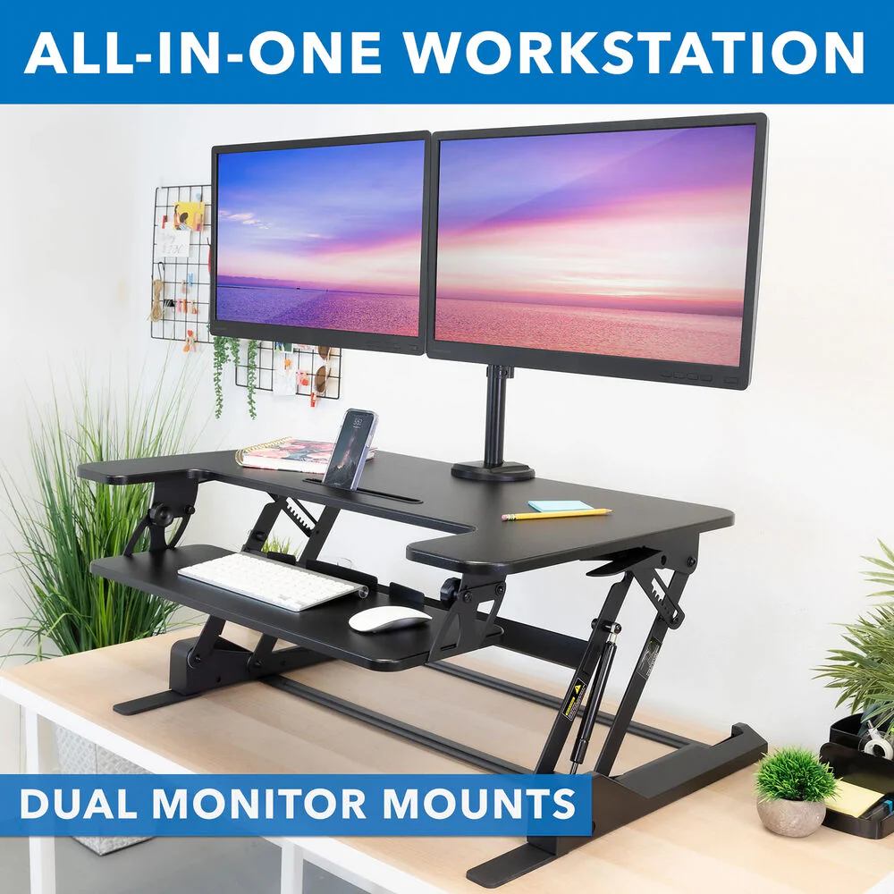 Mount-It! Sit-Stand Desk Converter with Dual Monitor Mount (Black) - Image 3