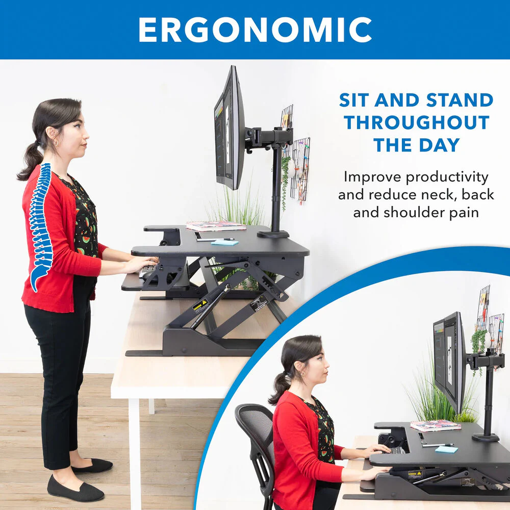 Mount-It! Sit-Stand Desk Converter with Dual Monitor Mount (Black) - Image 4