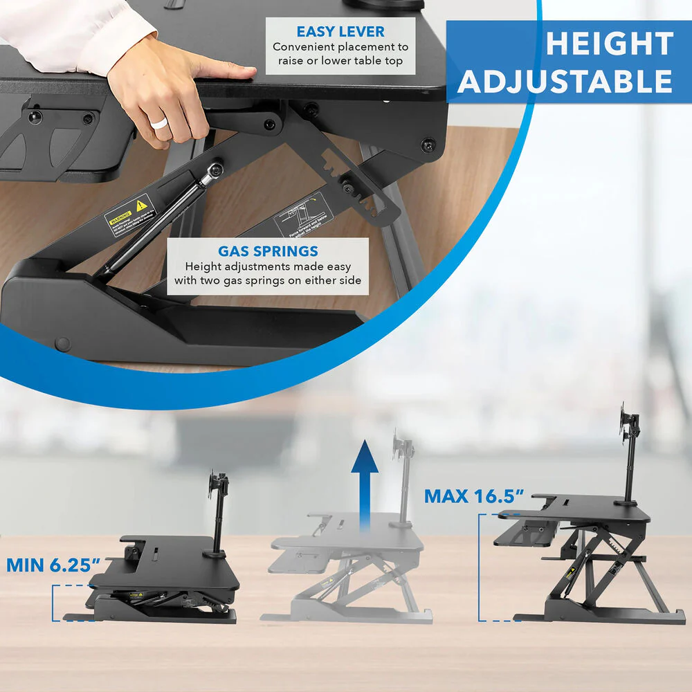 Mount-It! Sit-Stand Desk Converter with Dual Monitor Mount (Black) - Image 5
