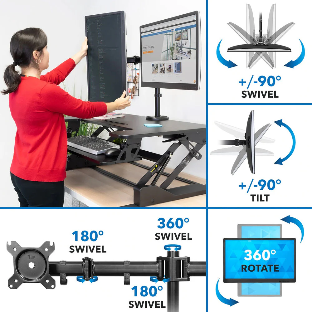 Mount-It! Sit-Stand Desk Converter with Dual Monitor Mount (Black) - Image 6