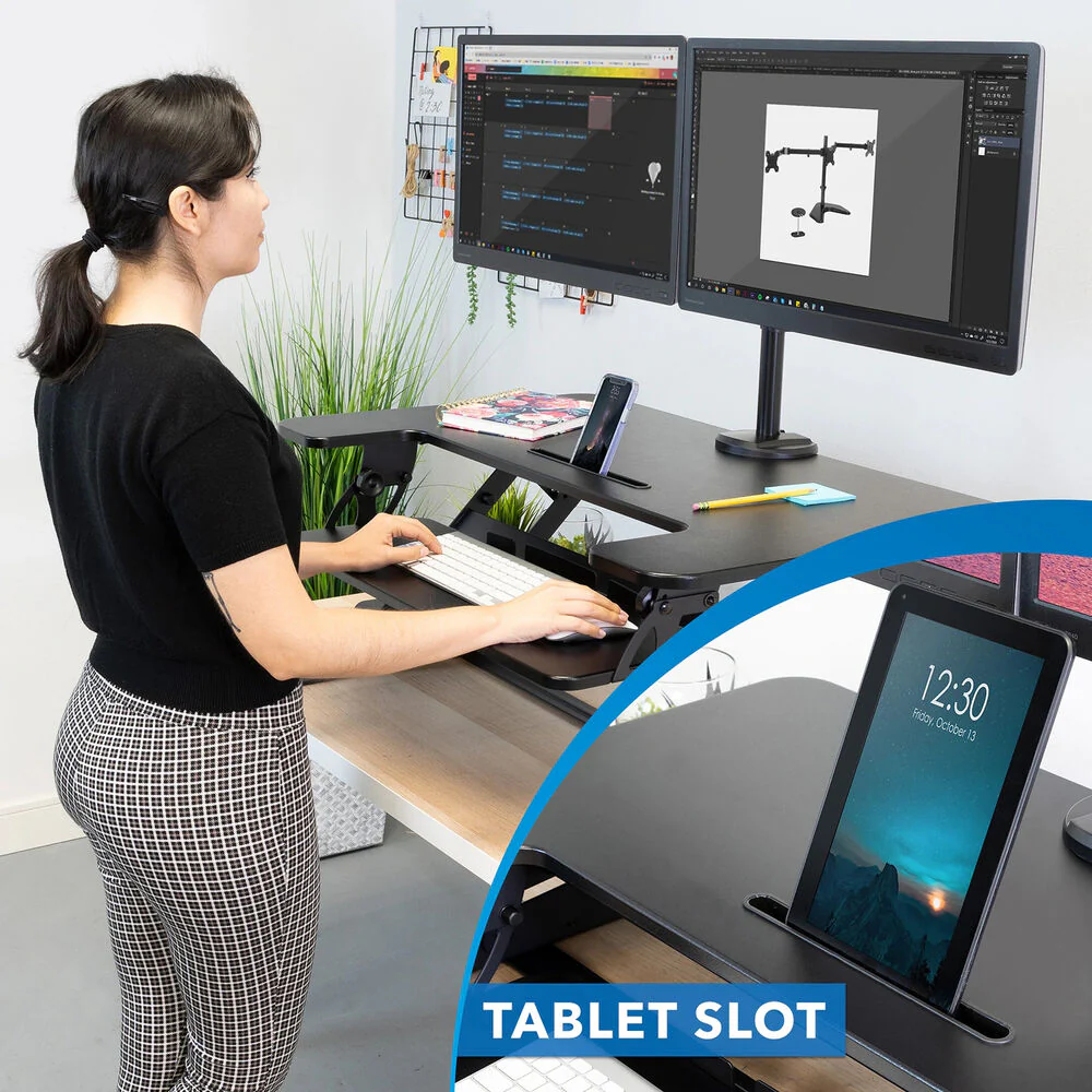 Mount-It! Sit-Stand Desk Converter with Dual Monitor Mount (Black) - Image 7