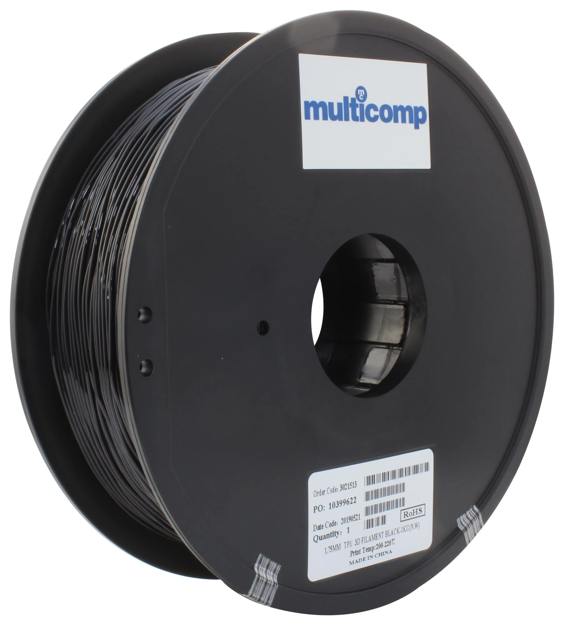 Multicomp MC011461 3D Printer Filament TPU 1.75 mm Black 220 °C Melting Temp