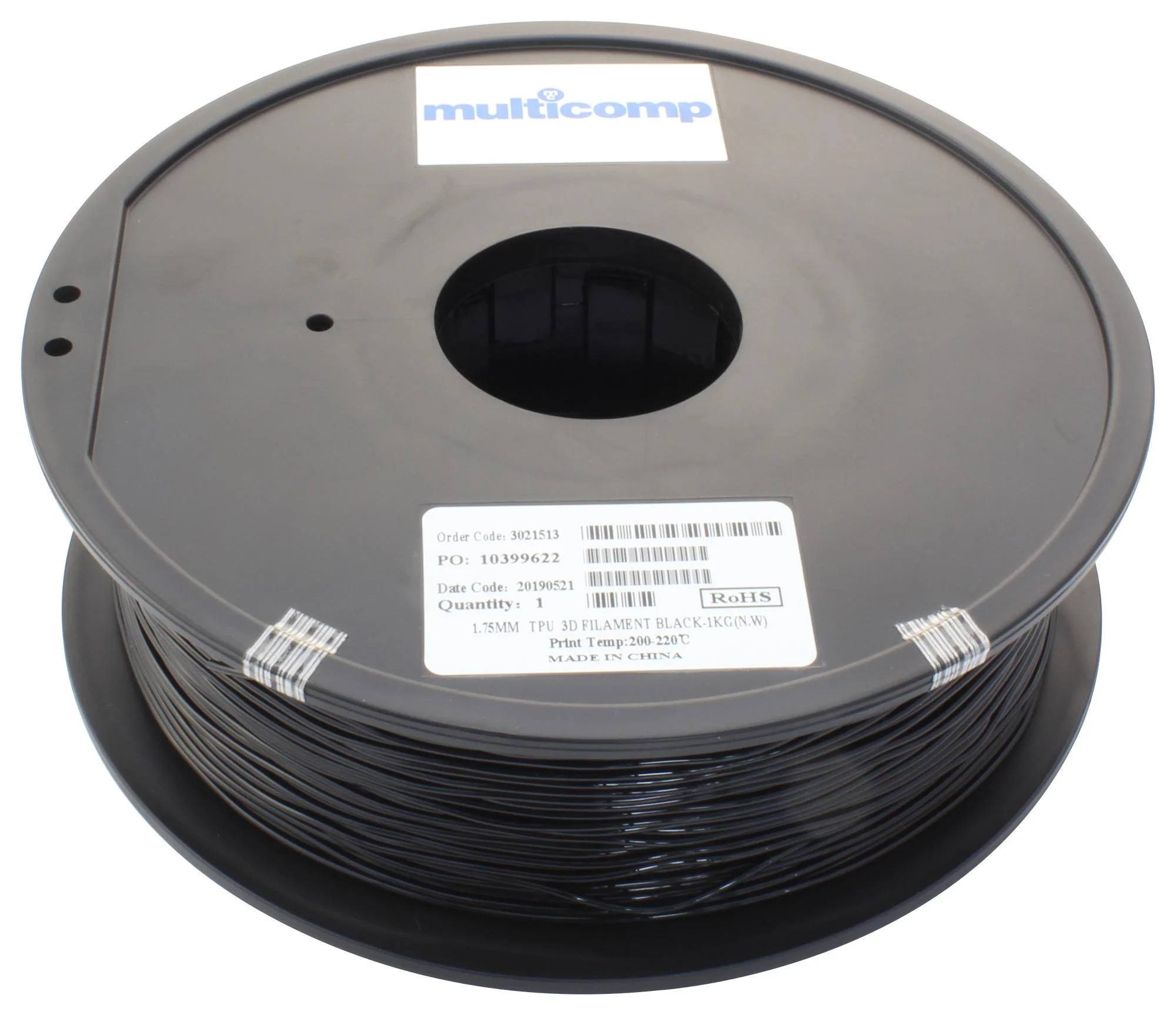 Multicomp MC011461 3D Printer Filament TPU 1.75 mm Black 220 °C Melting Temp - Image 2