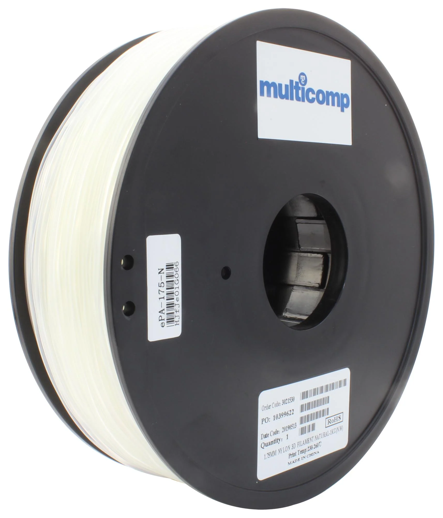 Multicomp MC011476 3D Printer Filament Nylon 1.75 mm Natural 260 °C Melting Temp