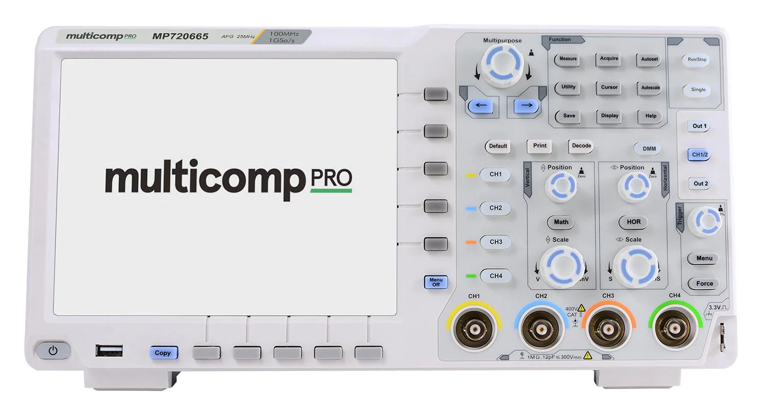 Multicomp PRO MP720665 Digital Oscilloscope With Function Generator 4 Channel 100 MHz 1 Gsps 40 Mpts 3.5 ns - Image 2