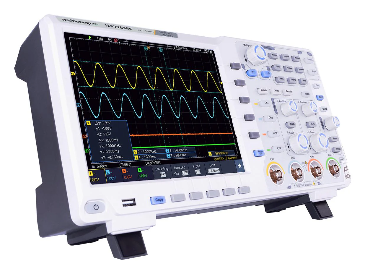 Multicomp PRO MP720665 Digital Oscilloscope With Function Generator 4 Channel 100 MHz 1 Gsps 40 Mpts 3.5 ns - Image 3