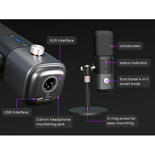 NearStream AM25X Noise-Canceling XLR/USB Condenser Microphone with Desktop Stand - Image 3