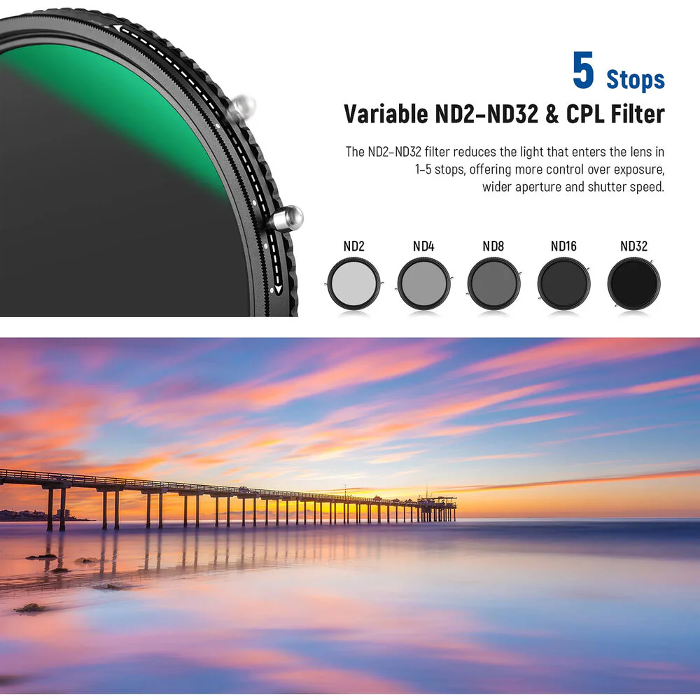 Neewer 2 in 1 Variable ND Filter and CPL Filter (62mm, 1 to 5-Stop) - Image 4