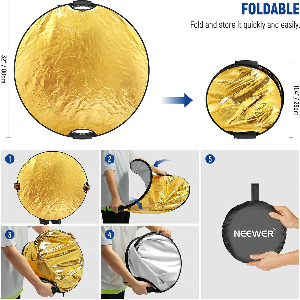 Neewer 5-in-1 Collapsible Reflector with Studio Clamp Kit (32") - Image 6