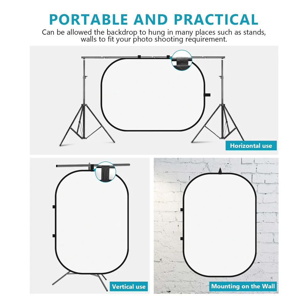 Neewer Chromakey Collapsible Backdrop with Support Stand (Black/White, 59 x 79") - Image 4
