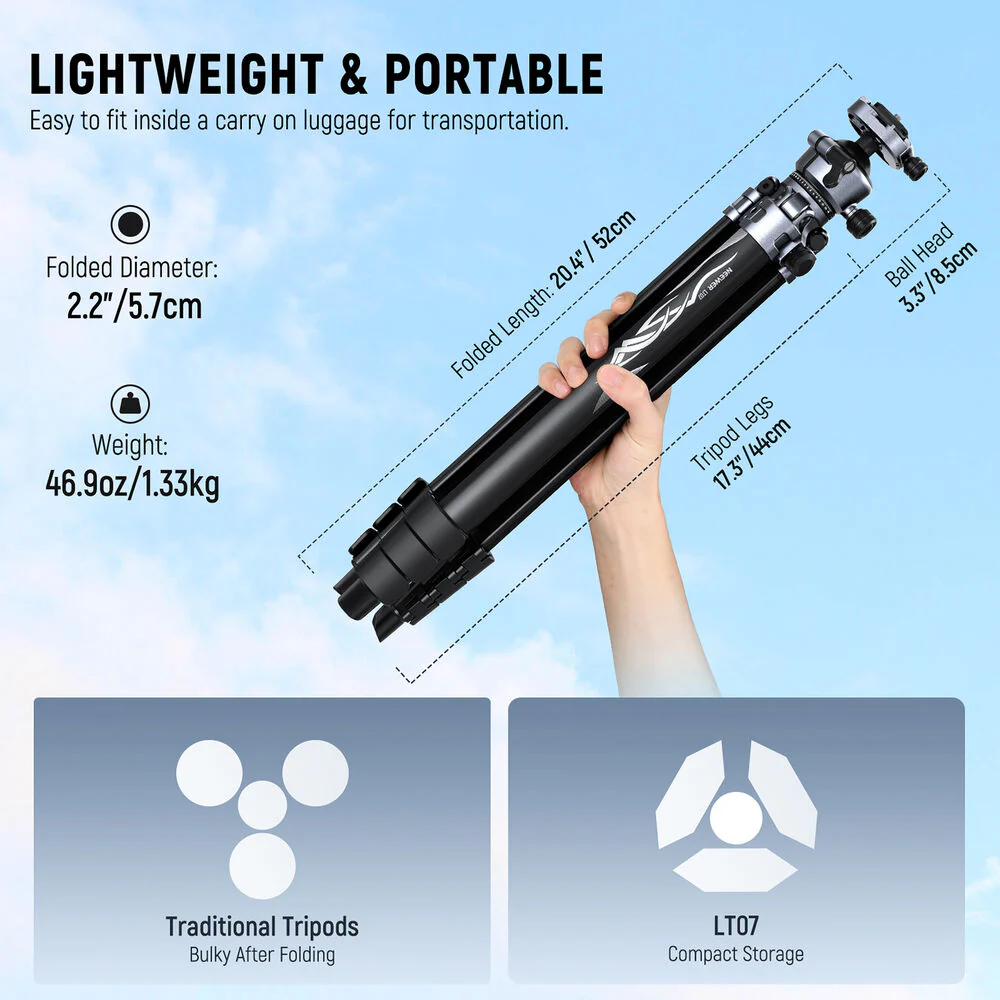 Neewer LT07 Aluminum Travel Tripod with Ball Head - Image 3