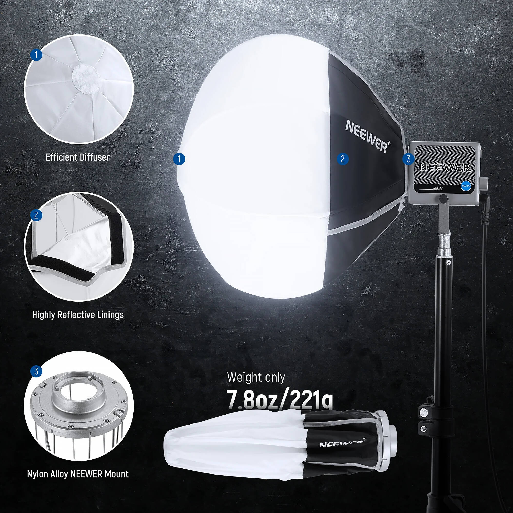 Neewer NS7L Lantern Softbox for HS60B Mini Bi-Color LED Monolight (12") - Image 5