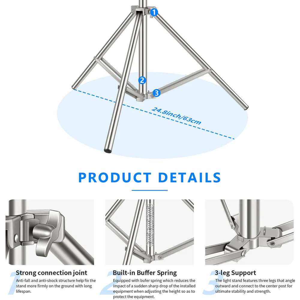 Neewer Stainless Steel Photography Light Stand (6.6') - Image 6