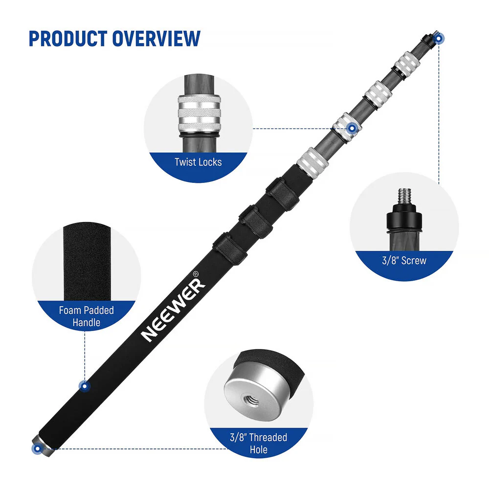 Neewer Upgraded MS-300C Microphone Boompole (Black, 9.8') - Image 6