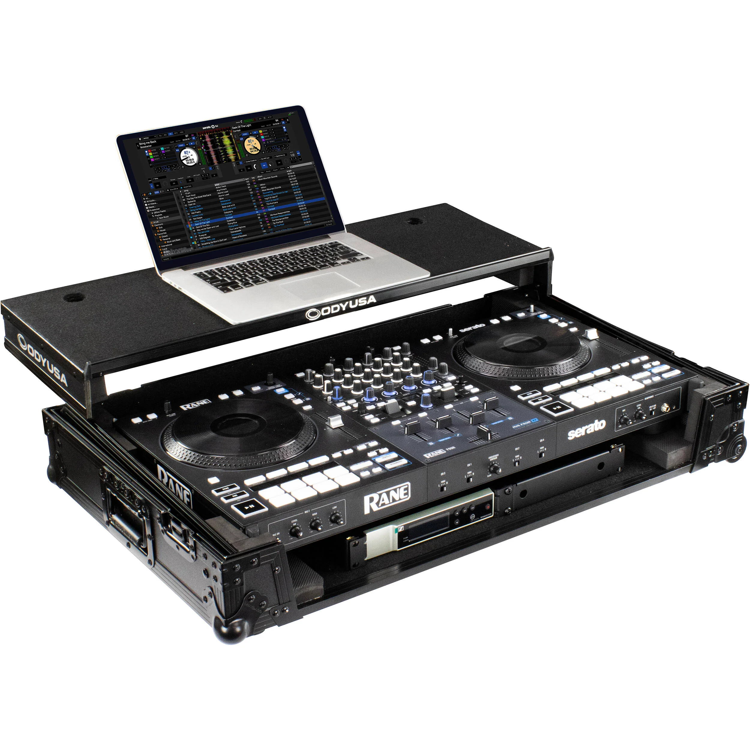 Odyssey Black Label Glide Style Flight Case with Wheels for RANE FOUR DJ Controller (Black on Black) - Image 3